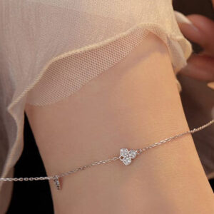 925 Sterling Silver Cubic Zirconia Flower Minimalist Anklet