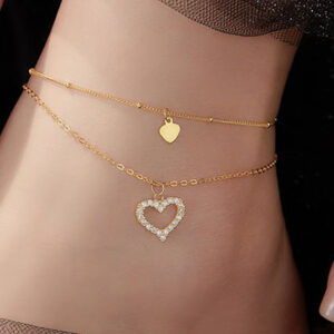 925 Sterling Silver Minimalist Heart Double Layer Chain Anklet